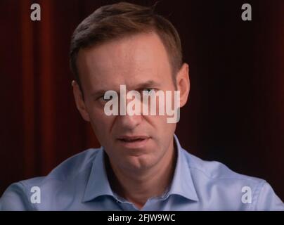 New York, New York, USA - ALEXEY NAVALNY's political and anti-corruption organizations are under attack from Moscows's chief prosecutor, who is trying to outlaw them as extremist groups. FILE PHOTO. 25th Apr, 2021. October 18, 2020, Berlin, Germany - '60 Minutes' conducts an interview with ALEXEY NAVALNY after had had recovered from the attempt on his life with the nerve agent, Novichok. Credit: Cbs/60 Minutes/ZUMA Wire/Alamy Live News Stock Photo