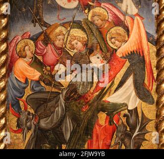Altarpiece of St Michael the Archangel. Joan Mates (1370-1431). Tempera on wood.  Santa Margarita i els Monjos. National Art Museum of Catalonia. Barc Stock Photo