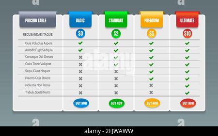 Simple subscription pricing comparison table template design Stock ...
