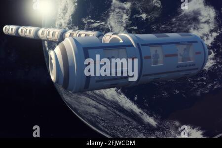 3d render. Space station and hotel Stock Photo