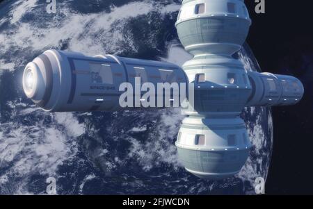 3d render. Space station and hotel Stock Photo