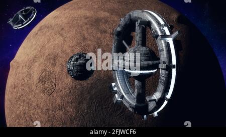 3d render. Space station and hotel Stock Photo