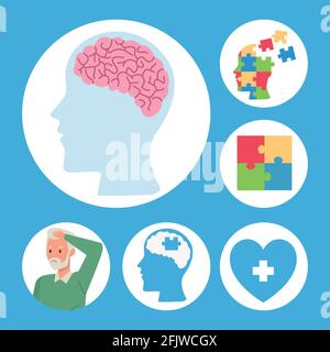 six alzheimers icons Stock Vector