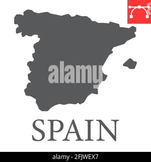 Spain - solid black outline border map of country area. Simple flat ...