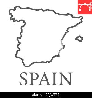 Spain - solid black outline border map of country area. Simple flat ...