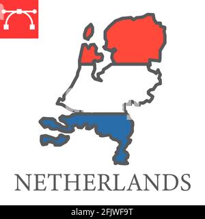 Map of Netherlands flag color line icon Stock Vector