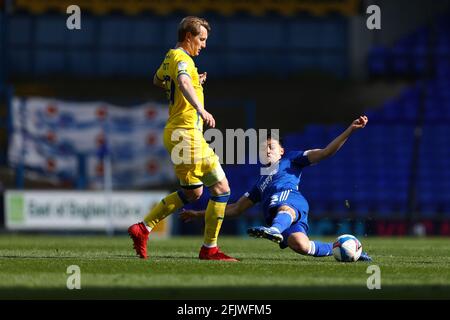 Andre Dozzell of Ipswich Town and Joe Pigott of AFC Wimbledon - Ipswich Town v AFC Wimbledon, Sky Bet League One, Portman Road, Ipswich, UK - 24th April 2021  Editorial Use Only - DataCo restrictions apply Stock Photo