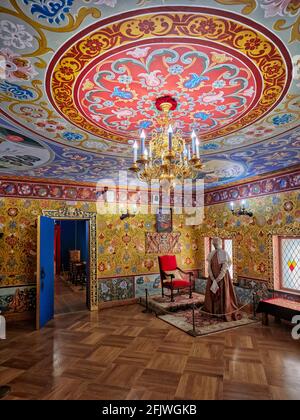 Interior view of the Tsaritsa's throne room in the Wooden Palace of Tsar Alexei Mikhailovich. Kolomenskoye, Moscow, Russia. Stock Photo