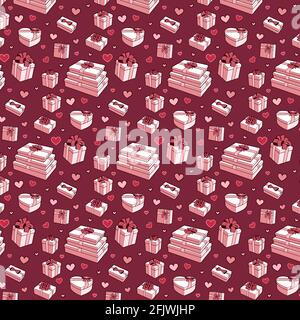 Vector seamless pattern. Gift box collection with bows and ribbons vector line art illustration Stock Vector