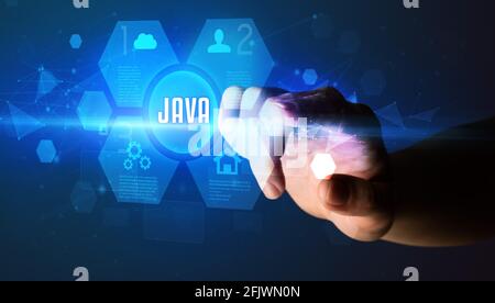 Hand touching digital button concept Stock Photo