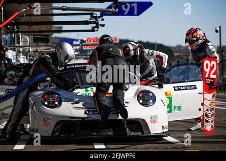 92 Estre Kevin (fra), Jani Neel (che), Porsche GT Team, Porsche 911 RSR - 19, action pitstop during the Prologue of the 2021 FIA World Endurance Championship on the Circuit de Spa-Francorchamps, from April 26 to 27 in Stavelot, Belgium - Photo Florent Gooden / DPPI Stock Photo
