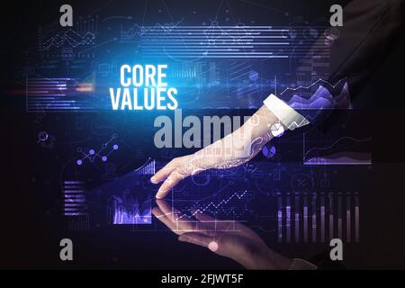 Businessman touching huge screen concept Stock Photo