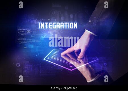 Hand touching digital table concept Stock Photo