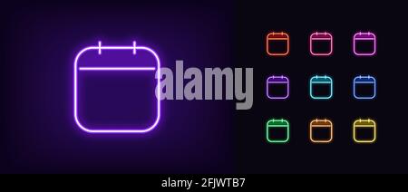 Neon calendar icon. Glowing neon schedule sign, outline calendar pictogram in vivid color. Time management, daily planning, schedule desk, deadline co Stock Vector