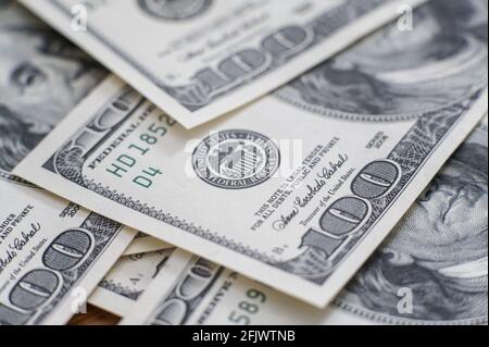 Cash of hundred dollar bills, dollar background image with high resolution. Macro shot  Stock Photo
