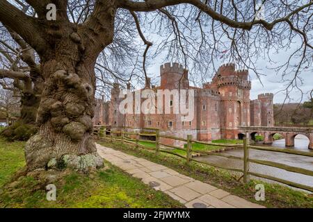 View of the Herstmonceux castle, Herstmonceux, East Sussex, southern England, United Kingdom. Stock Photo