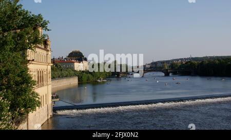 Prague, Czech Republic, June 2009: the Moldava river and the Legion Bridge Stock Photo