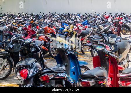 MALE, MALDIVES - JULY 11, 2016 Motorcycle parking lot in Male Stock Photo