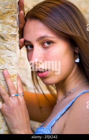 Closeup Portraits of a Dark Blonde Young Woman Stock Photo