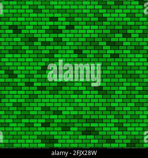 Vertical realistic seamless texture of a brick wall with different shades of green Stock Photo