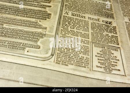 A flong, created as part of the newspaper printing process for The Standard newspaper (now the London Standard) on 18th May 1982. Stock Photo
