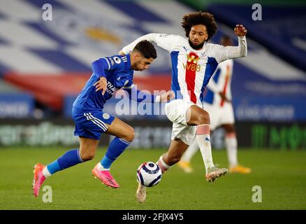 Leicester City's Ayoze Perez and Crystal Palace's Jairo Riedewald (right) battle for the ball during the Premier League match at the King Power Stadium, Leicester. Picture date: Monday April 26, 2021. Stock Photo