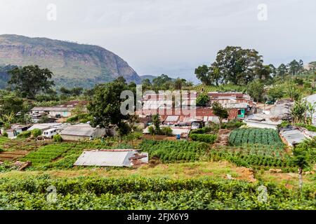 Small village in mountains near Haputale, Sri Lanka Stock Photo