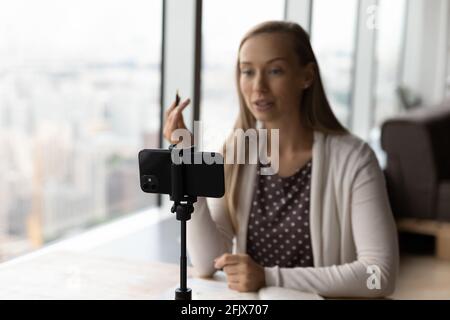 Modern smartphone shoot female coach shoot live Stock Photo