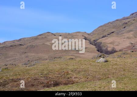 Hardknott Pass, the joint steepest road pass in England, above Cockley Beck, Duddon Valley, Cumbria, United Kingdom. Stock Photo