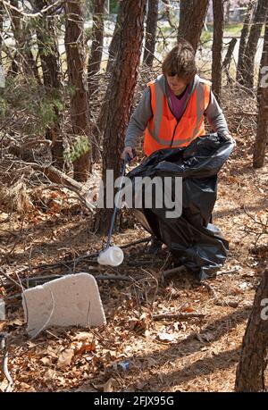A volunteer road cleaning group on a Cape Cod highway, USA Stock Photo