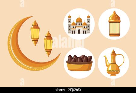 five ramadan kareem icons Stock Vector