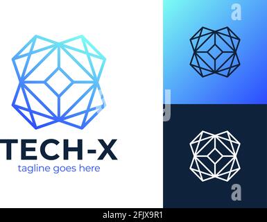 Technology letter x logo. Innovate technology blue iccon, abstract technological vector logo template. Stock Vector