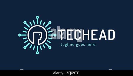 Head Tech logo, Pixel Head logo concept vector, Robotic Technology Logo template designs vector illustration Stock Vector