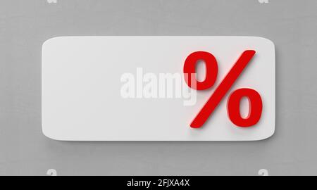 Percent and discount sign with red 3D symbol on wall for sale reduced prices 3D rendering Stock Photo
