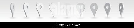Set of 3D grey map pointers Stock Vector