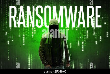 Faceless hacker with inscription concept Stock Photo