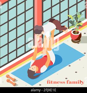 $Fitness In Gym Isometric Background Stock Vector