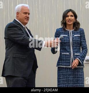 Matt Schlapp the chairman of the American conservative union introduces South Dakota Governor Kristi Noem at the annual Kansas State Republican Convention Stock Photo