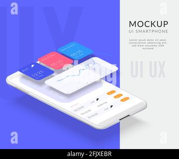 Realistic mobile phone disassembled interface background composition with separated screens and image of smartphone with apps vector illustration Stock Vector