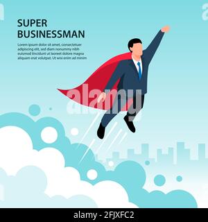 Isometric winner super businessman wearing red cape 3d isometric vector illustration Stock Vector
