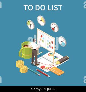 To do list concept with deadline and free time symbols isometric vector illustration Stock Vector