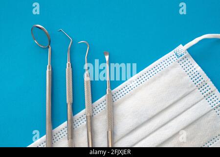 Dentist Professional tools medical equipment isolated on white background in Dental office. Dental Care conceptual image background. Stock Photo