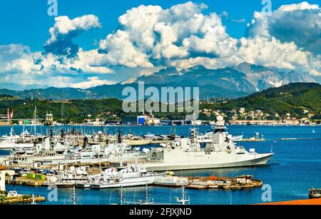 Naval ships at La Spezia in Italy Stock Photo