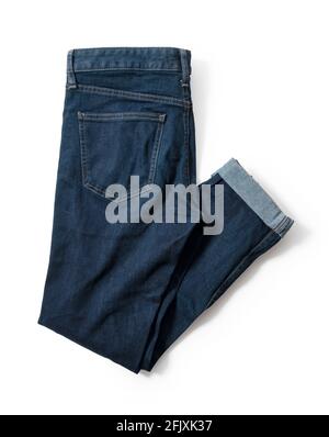 Blue jeans on a white background. View from above Stock Photo