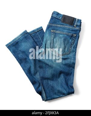 Blue jeans on a white background. View from above Stock Photo