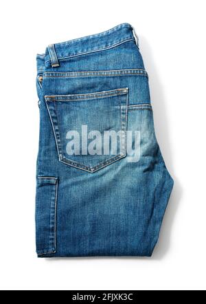 Blue jeans on a white background. View from above Stock Photo