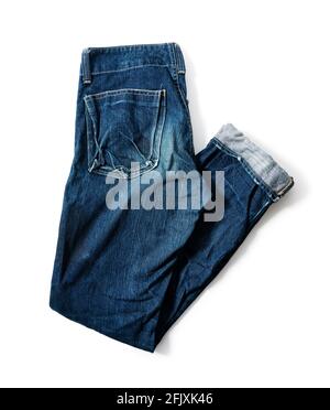 Blue jeans on a white background. View from above Stock Photo