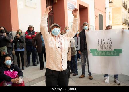 Madrid, Spain. 26th Apr, 2021. A demonstrator chants slogans during the demonstration against the closure of the cultural centers of Madrid in the Plaza de Dos de Mayo. (Photo by Oscar Fuentes/SOPA Images/Sipa USA) Credit: Sipa USA/Alamy Live News Stock Photo