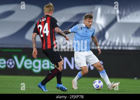 Rome, Lazio. 26th Apr, 2021. Ciro Immobile of Lazio during the Italian Serie A soccer match SS Lazio v AC Milan in the Olympic stadium in Rome, Italy, 26 April 2021. Credit: Independent Photo Agency/Alamy Live News Stock Photo