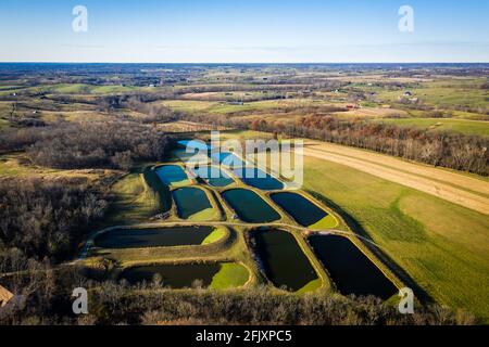 Aerial view of sewage treatment lagoons near Georgetown, Kentucky Stock Photo